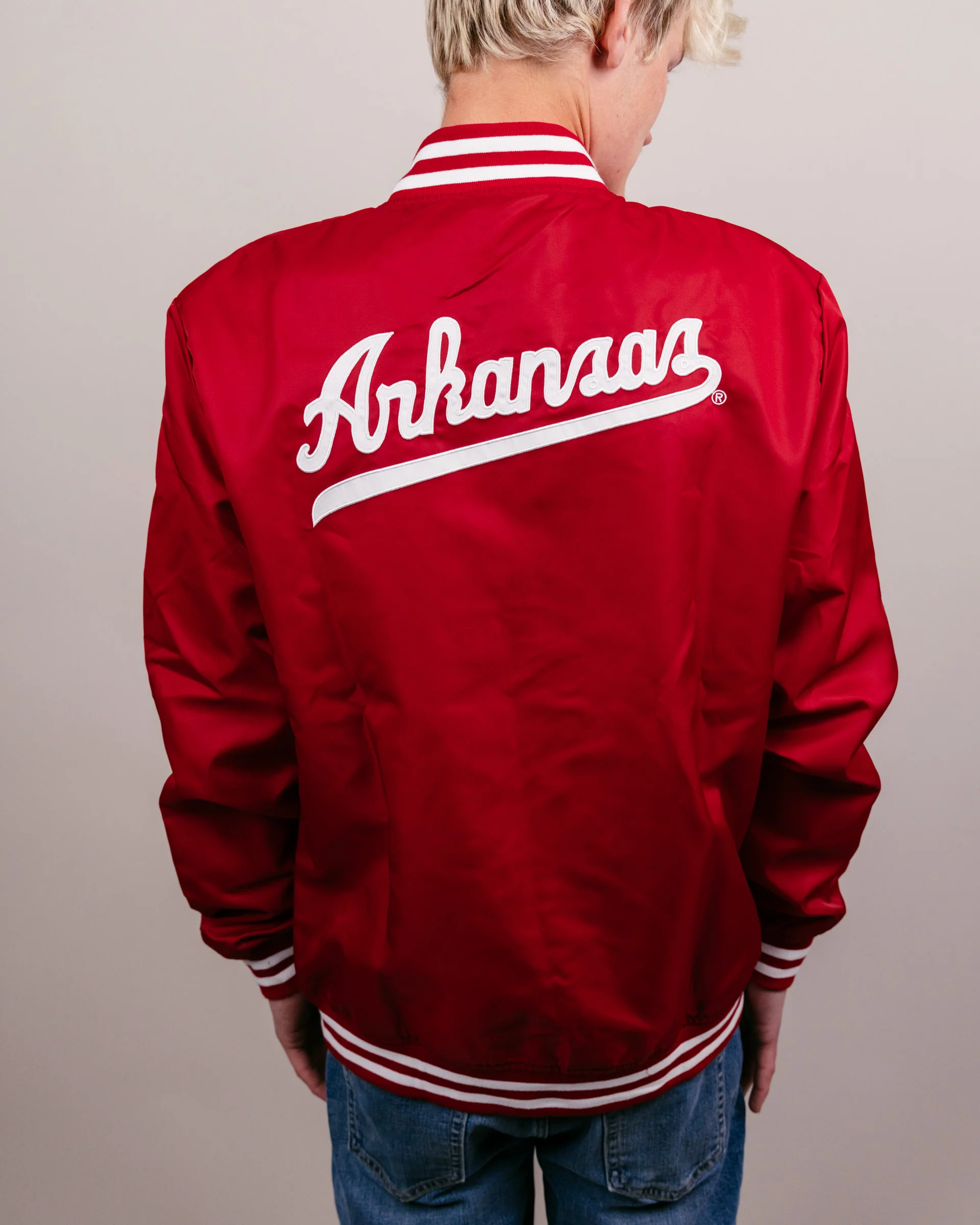 Arkansas Script Monogram Cardinal Letterman Jacket - Image 5