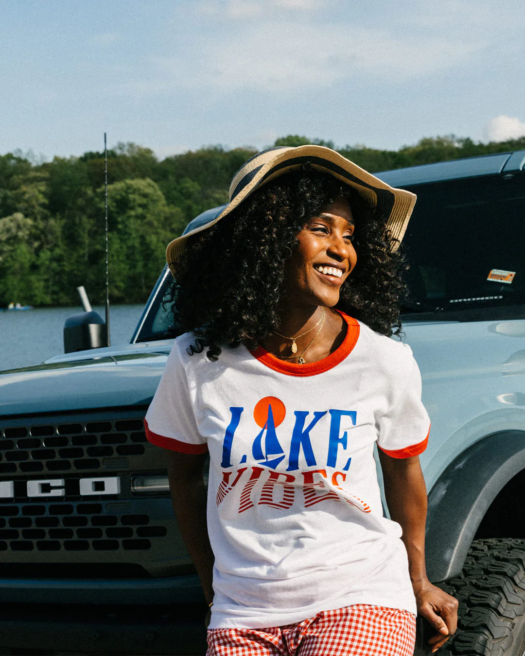 Lake Vibes White & Red Unisex Ringer - Image 3